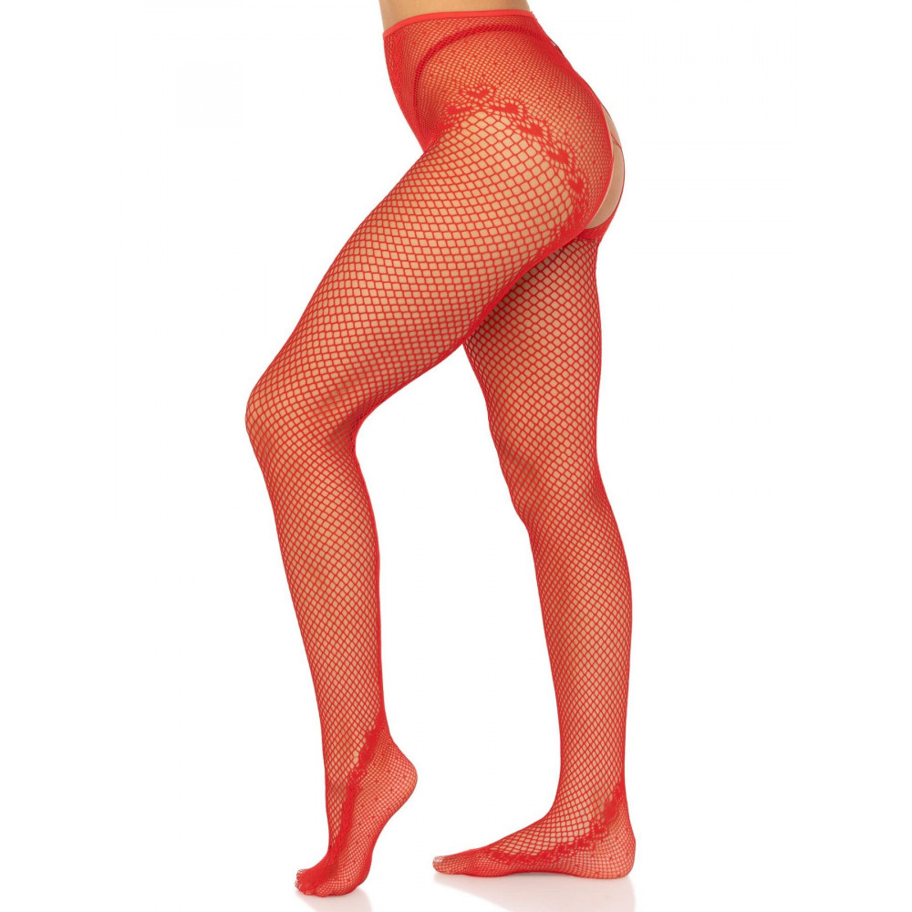 Чулки - Чулки Leg Avenue Crotchless Net Tights with Heart Backseam Red One Size