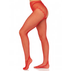 Чулки Leg Avenue Crotchless Net Tights with Heart Backseam Red One Size