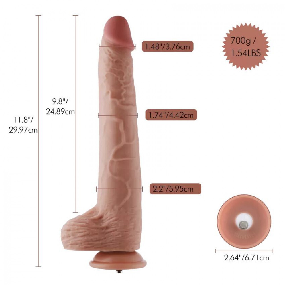 Фалоімітатор - Фалоімітатор 11.8″ з вібрацією для секс-машин Hismith Silicone Dildo with Vibe, KlicLok, пульт ДК 1