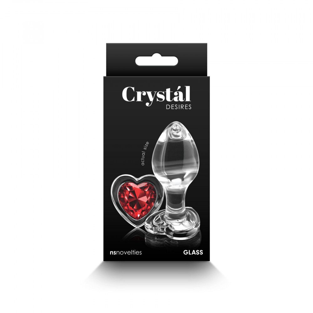 Анальные игрушки без вибрации - Стеклянная анальная пробка NS Novelties Crystal - Desires - Red Heart - Medium 2