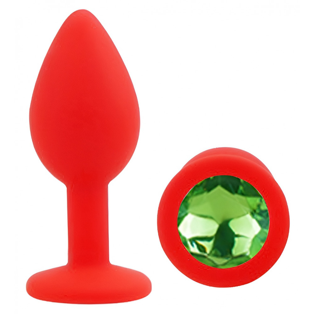 Анальные игрушки без вибрации - Силиконовая анальная пробка EGZO - Silicone Red Round Plug Green, size S 3
