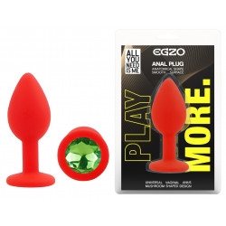 Силиконовая анальная пробка EGZO - Silicone Red Round Plug Green, size S