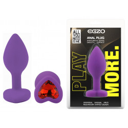 Силиконовая анальная пробка EGZO - Silicone Violet Heart Plug Red, size S