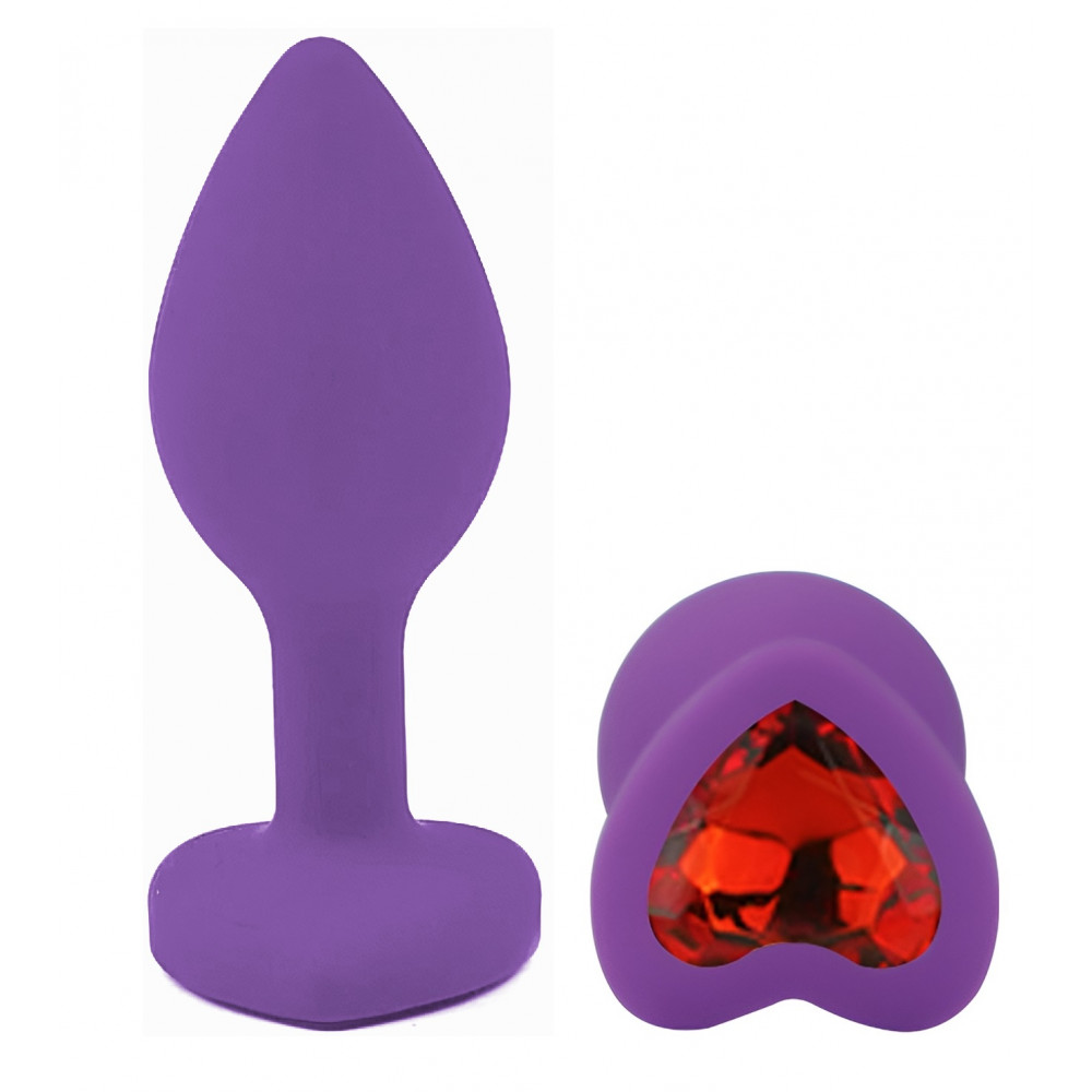 Анальные игрушки без вибрации - Силиконовая анальная пробка EGZO - Silicone Violet Heart Plug Red, size S 3