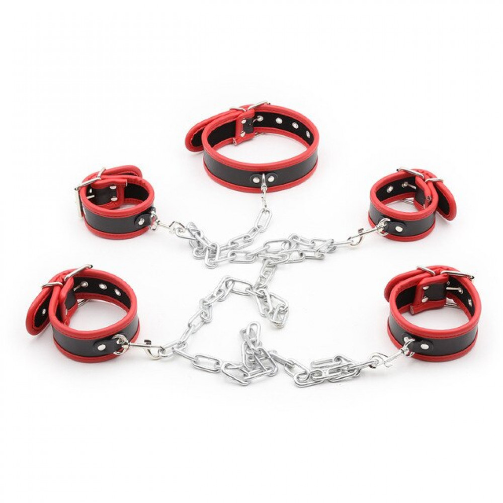 БДСМ игрушки - Система фиксации DS Fetish Collar with restraints black/red