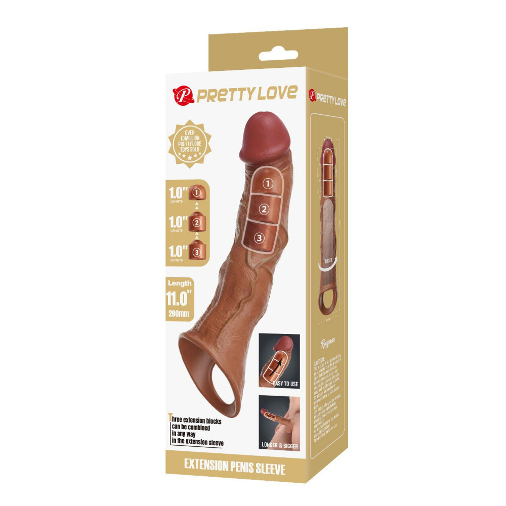  - Удлиняющая насадка Pretty Love - Extension Penis Sleeve with Modular Length Blocks Brown, BI-026280-1 8