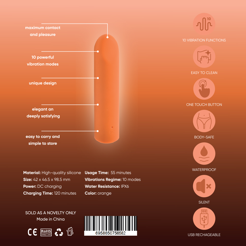 Вібропулі та міні-вібратори - Віброкуля Sweet Em Bullet, помаранчева, 9,8 × 4,2 см 2