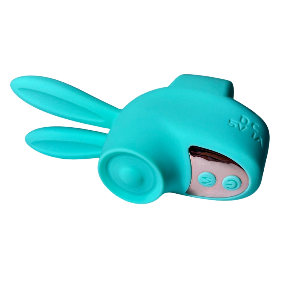 Вибропули и мини-вибраторы - Вибростимулятор на палец Зайчик Passion Play, 12 режимов вибрации + 3 интенсивности, бирюзовый 5