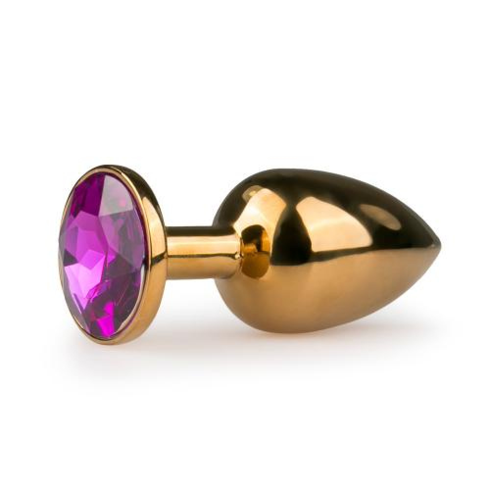 Анальная пробка - Анальная пробка Easytoys с фиолетовым кристаллом, золотая.