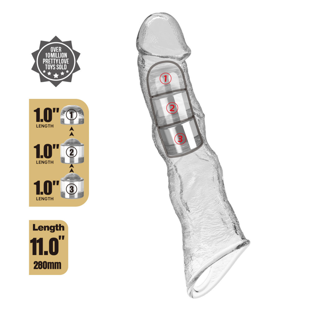  - Подовжуюча насадка Pretty Love - Extension Penis Sleeve with Modular Length Blocks Clear, BI-026280M 1