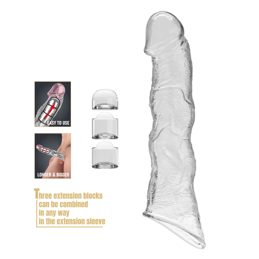  - Подовжуюча насадка Pretty Love - Extension Penis Sleeve with Modular Length Blocks Clear, BI-026280M 2
