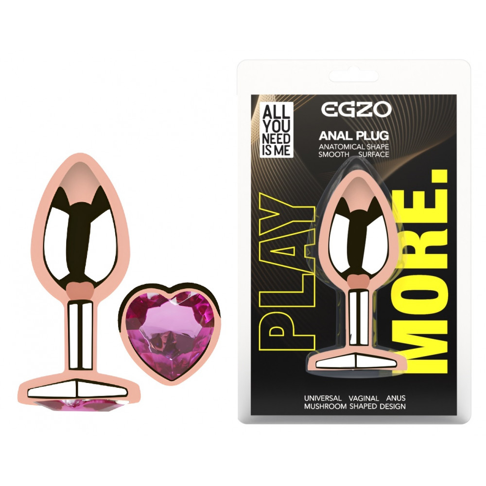 Анальные игрушки без вибрации - Анальная пробка с кристаллом EGZO - Rose Gold Heart Plug Rose size S