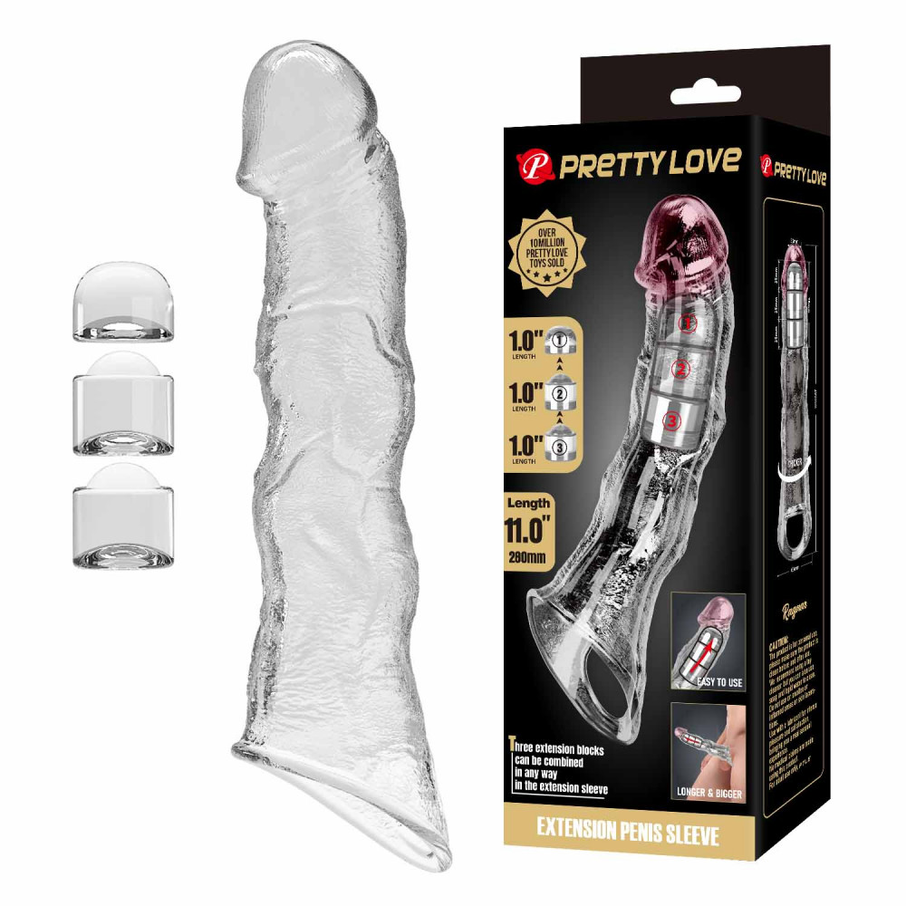  - Подовжуюча насадка Pretty Love - Extension Penis Sleeve with Modular Length Blocks Clear, BI-026280M