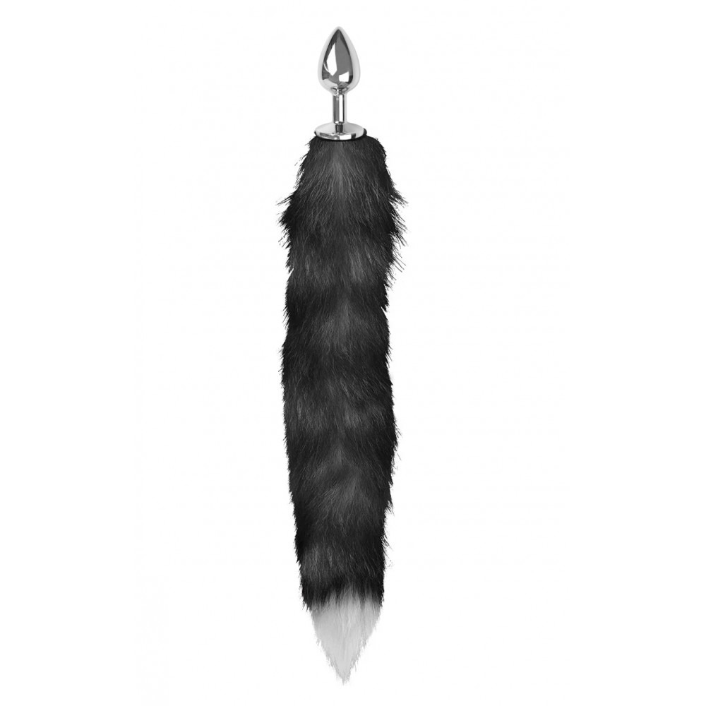 Анальные игрушки - Анальная пробка с хвостом Anal plug faux fur fox tail black polyeste