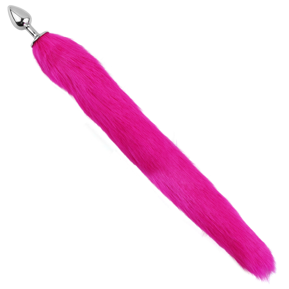 Анальные игрушки без вибрации - Анальная пробка с хвостом EGZO - Fox Tail Silver Plug Crimson, size S 1