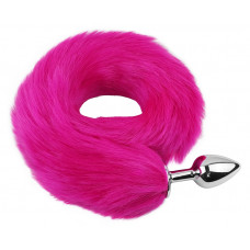 Анальная пробка с хвостом EGZO - Fox Tail Silver Plug Crimson, size S