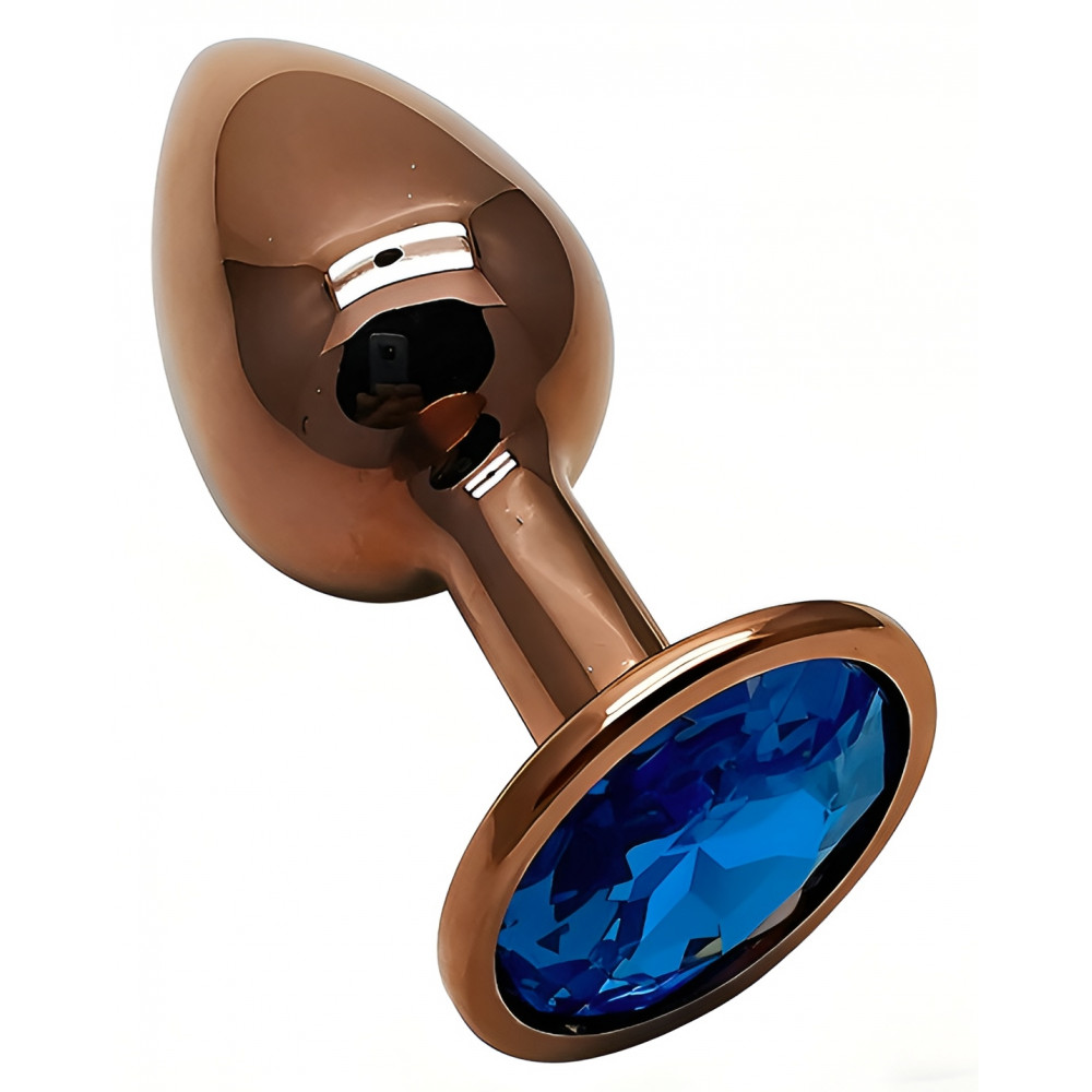 Анальные игрушки без вибрации - Анальная пробка с кристаллом EGZO - Dark Gold Round Plug Blue, size S 4