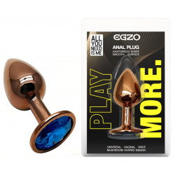 Анальная пробка с кристаллом EGZO - Dark Gold Round Plug Blue, size S