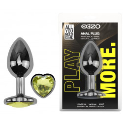 Анальная пробка с кристаллом EGZO - Dark Silver Heart Plug Lime size S