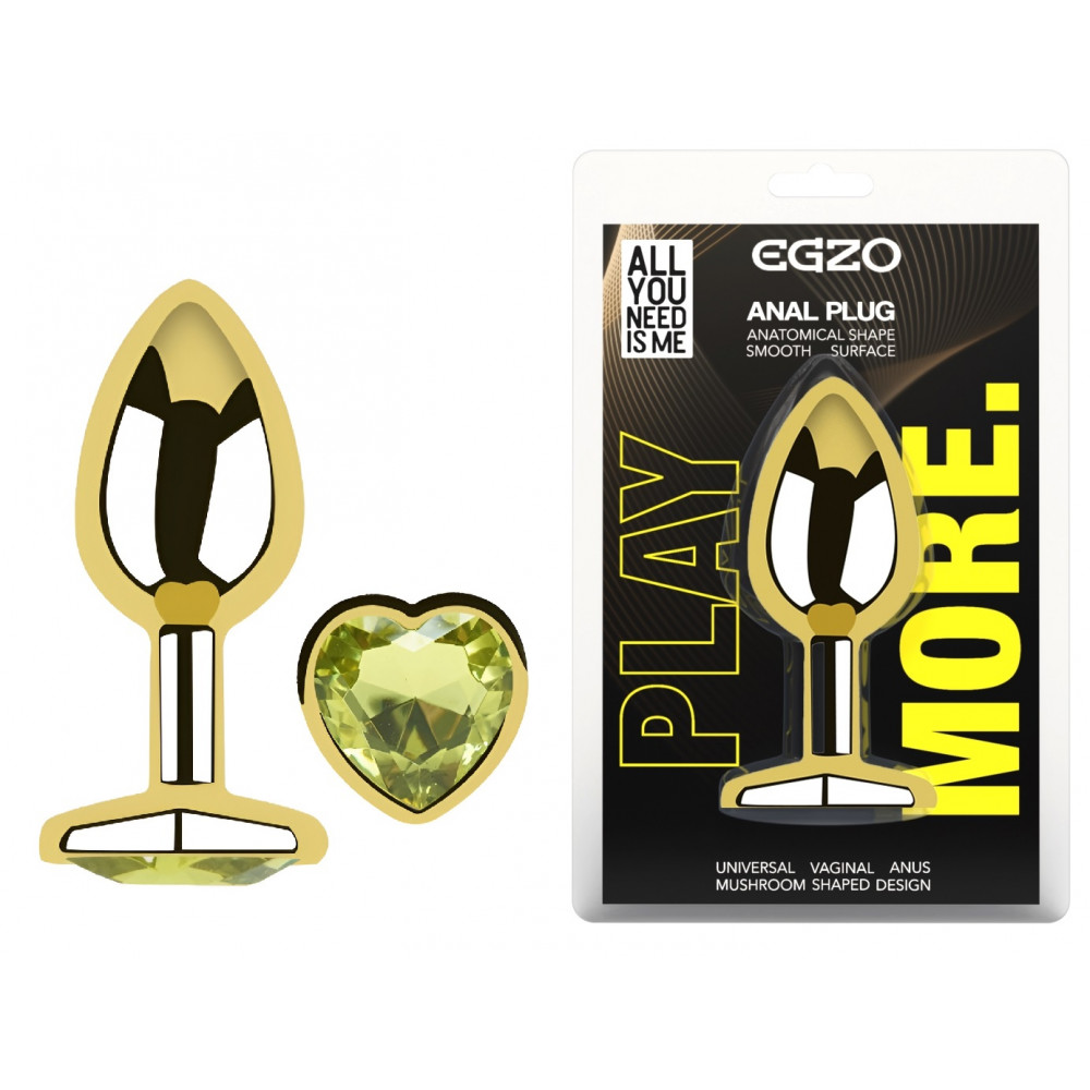 - Анальная пробка с кристаллом EGZO - Gold Heart Plug Lime size M