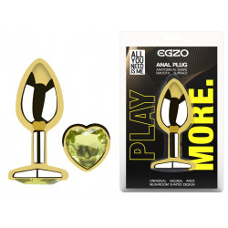 Анальная пробка с кристаллом EGZO - Gold Heart Plug Lime size M