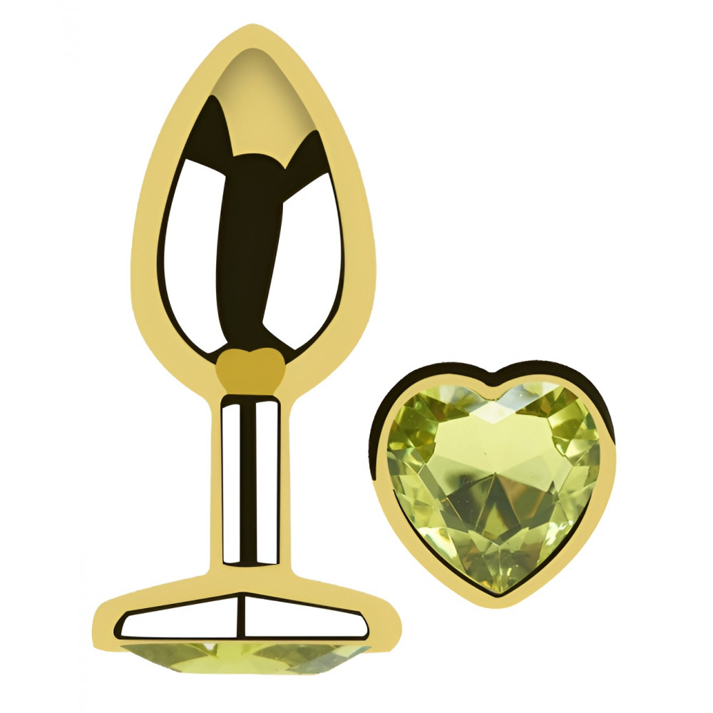 - Анальная пробка с кристаллом EGZO - Gold Heart Plug Lime size M 1