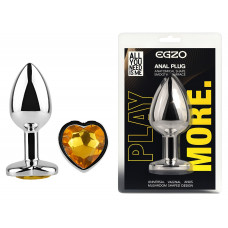 Анальная пробка с кристаллом EGZO - Silver Heart Plug Yellow size M