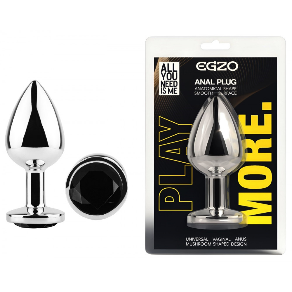 Анальные игрушки без вибрации - Анальная пробка с кристаллом EGZO - Silver Round Plug Black size S