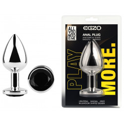 Анальная пробка с кристаллом EGZO - Silver Round Plug Black size S