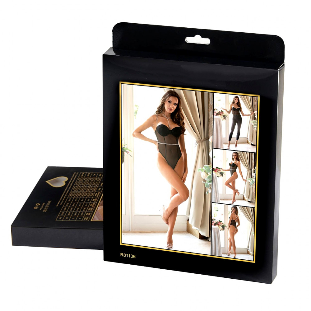 Різне - Боді напівпрозоре Star Night з діамантовим поясом, чорне, XL-XXL 5