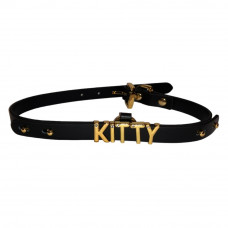 Чокер з написом KITTY від UPKO з італійської шкіри, чорний із золотою фурнітурою