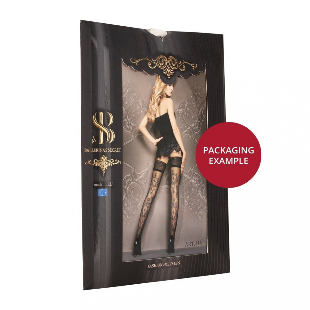 Різне - Панчохи Ballerina's Secret з фантазійними візерунками та мереживом на силіконовій основі, чорні, S/M 3