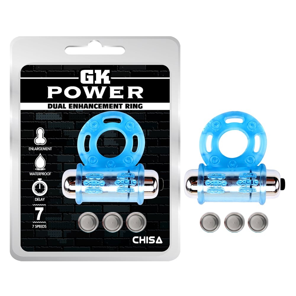 Эрекционные кольца с вибрацией - Эрекционное кольцо с вибропулей Chisa GK Power, голубое