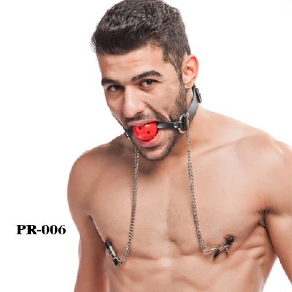  - Кляп з червоною кулькою Roоmfun та затискачами для сосків