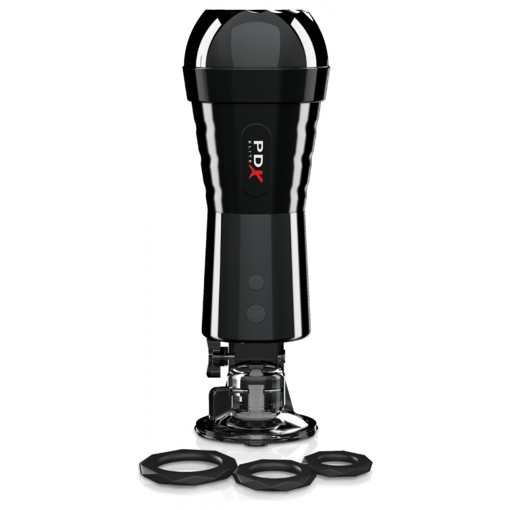 Різне - Мастурбатор-вагіна з вібрацією Pipedream PDX Elite на присосці, в чорній колбі 2