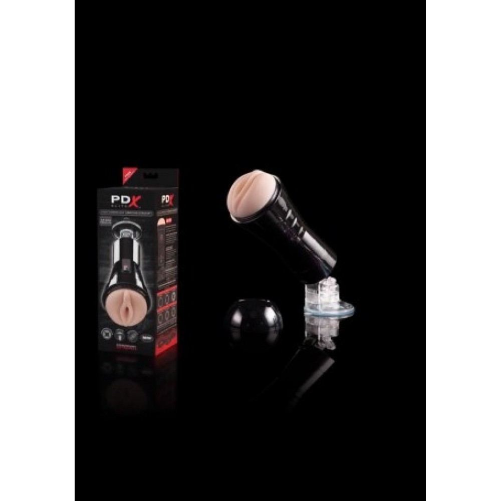 Різне - Мастурбатор-вагіна з вібрацією Pipedream PDX Elite на присосці, в чорній колбі 7