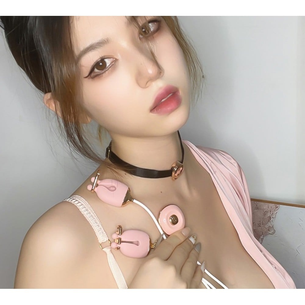 Різне - Набір затискачі для сосків з вібрацією та нашийник Qingnan No.2, рожевий 4