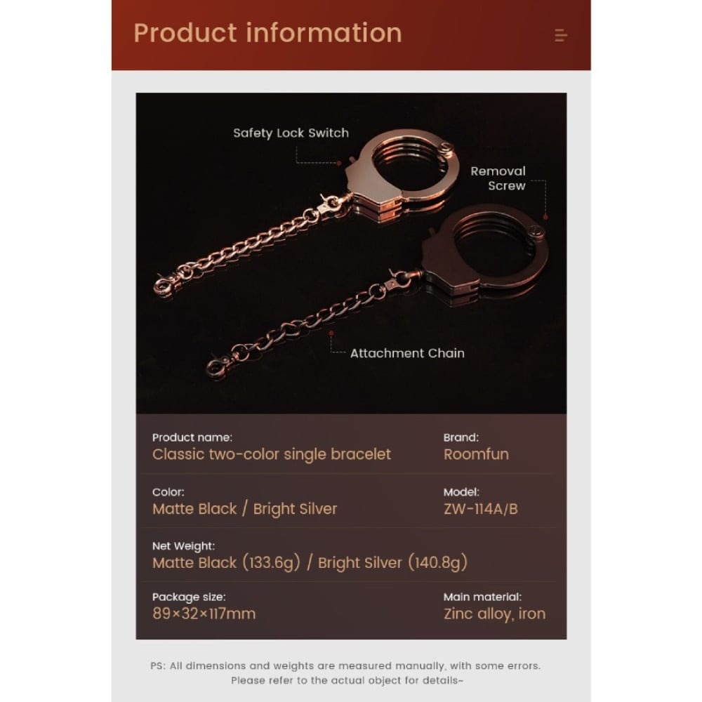 Різне - Наручник з ланцюжком та карабіном Roomfun з ключиком, чорний 10