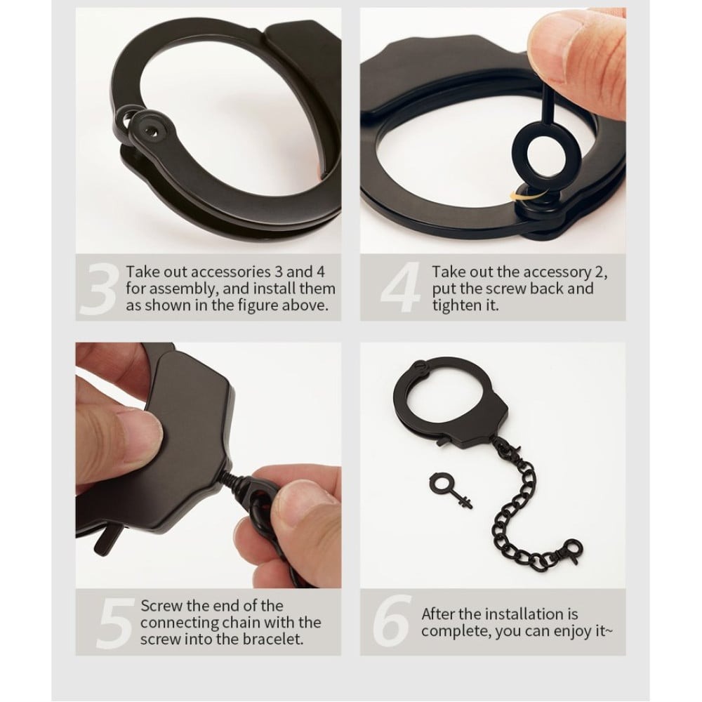 Різне - Наручник з ланцюжком та карабіном Roomfun з ключиком, чорний 8