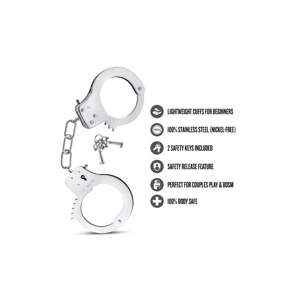 Наручники и ограничения - Наручники Blush Temptasia с ключами, серебристые, 27 см 5