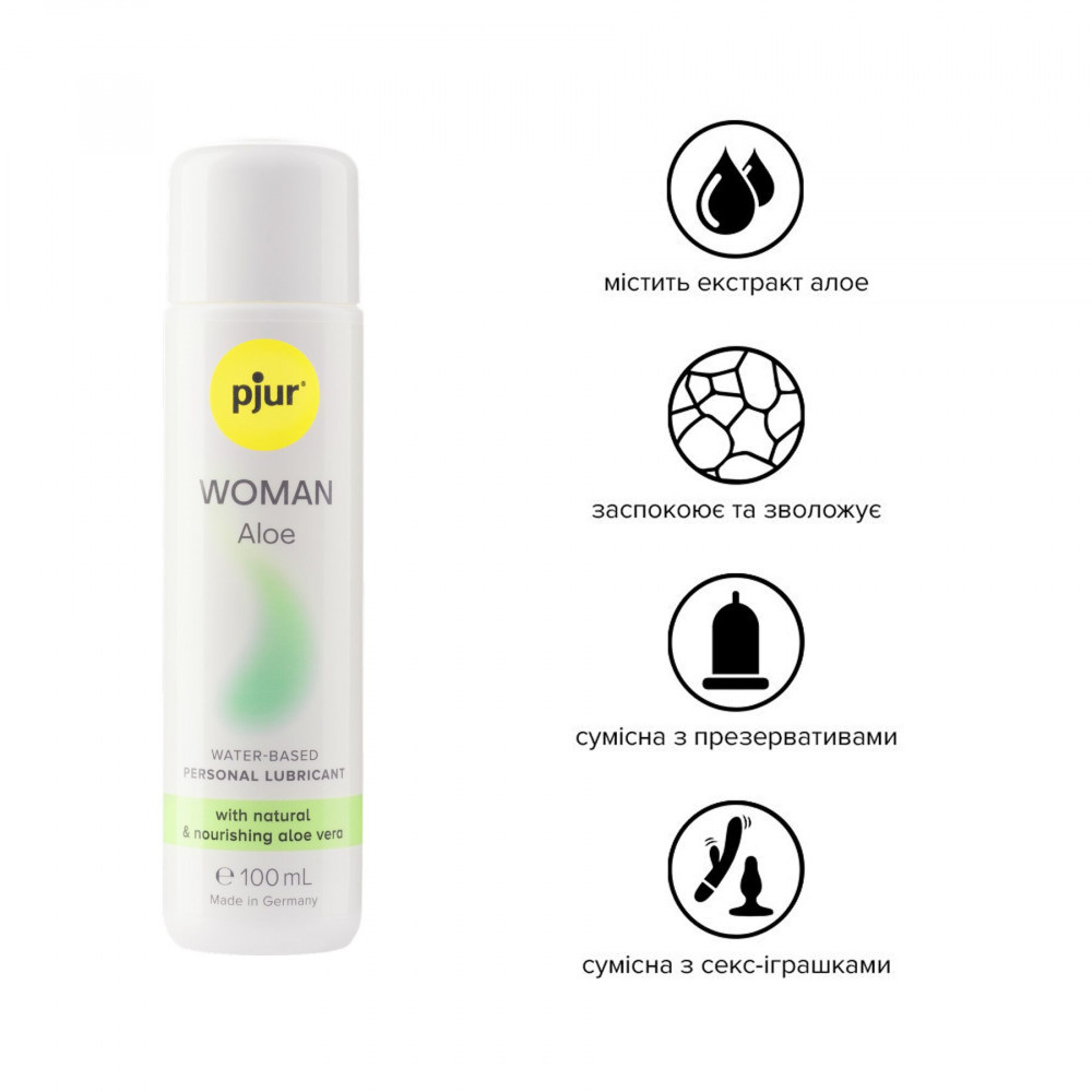 Смазки на водной основе - Лубрикант на водной основе pjur Woman Aloe 100 мл, с экстрактом алоэ, увлажняющий, без парабенов 1