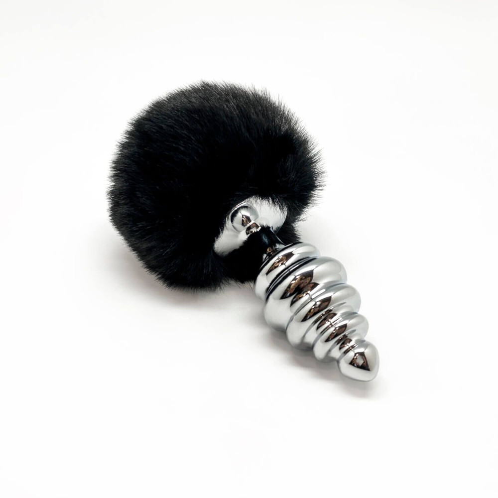 Анальный хвост - Металлическая анальная пробка Кроличий хвостик Alive Fluffy Twist Plug L Black, диаметр 3,8 см 2
