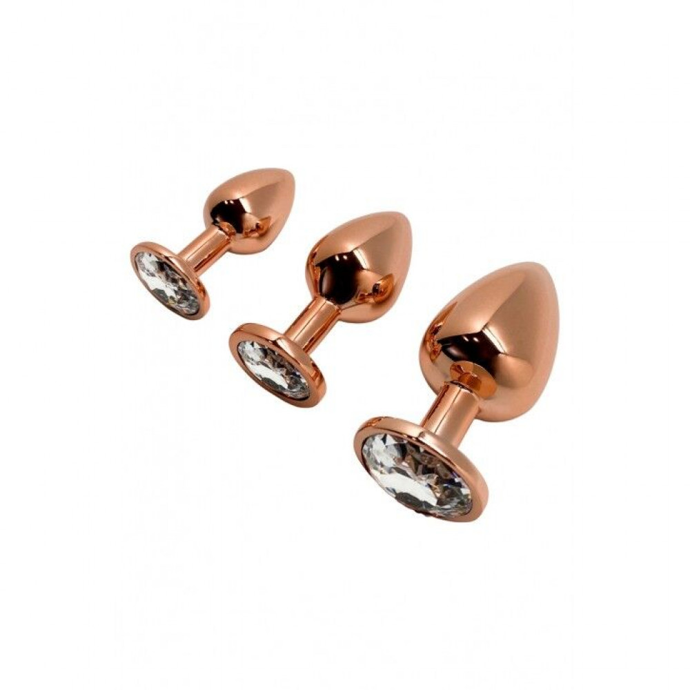 Анальная пробка - Металлическая анальная пробка Wooomy Tralalo Rose Gold Metal Plug Size L, диаметр 4 см, длина 9 см 1