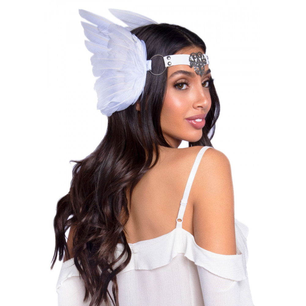 Маски - Повязка на голову с крыльями Leg Avenue Feather headband White, перья и натуральная кожа 2