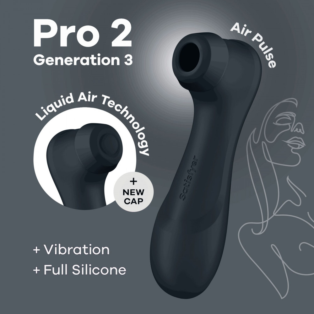 Вибраторы вакуумные - Вакуумный клиторальный стимулятор Satisfyer Pro 2 Generation 3 with Liquid Air Dark Grey