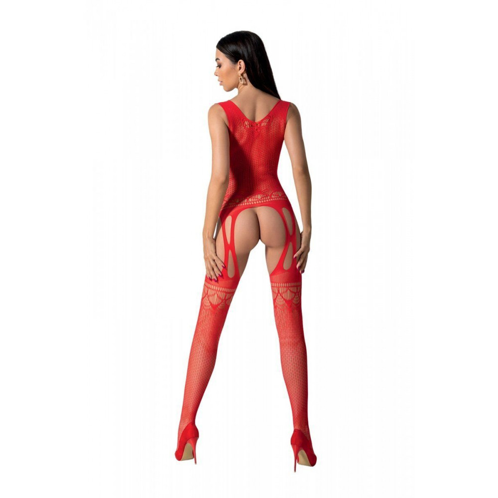 Бодистокинг - Бодистокинг с плетением на груди Passion BS099 One Size, red, открытый доступ, имитация подвязок 8