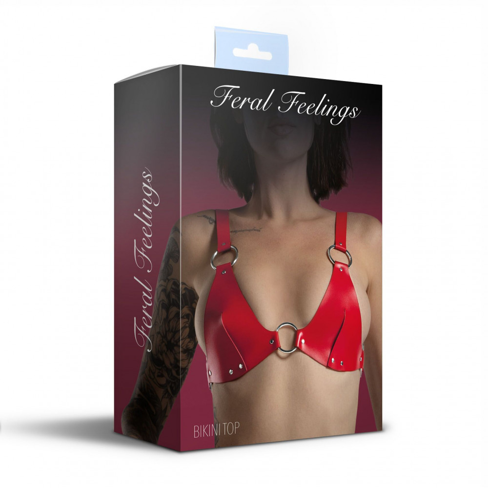 Чокеры, портупеи - Лиф из натуральной кожи Feral Feelings - Bikini Top Red 1