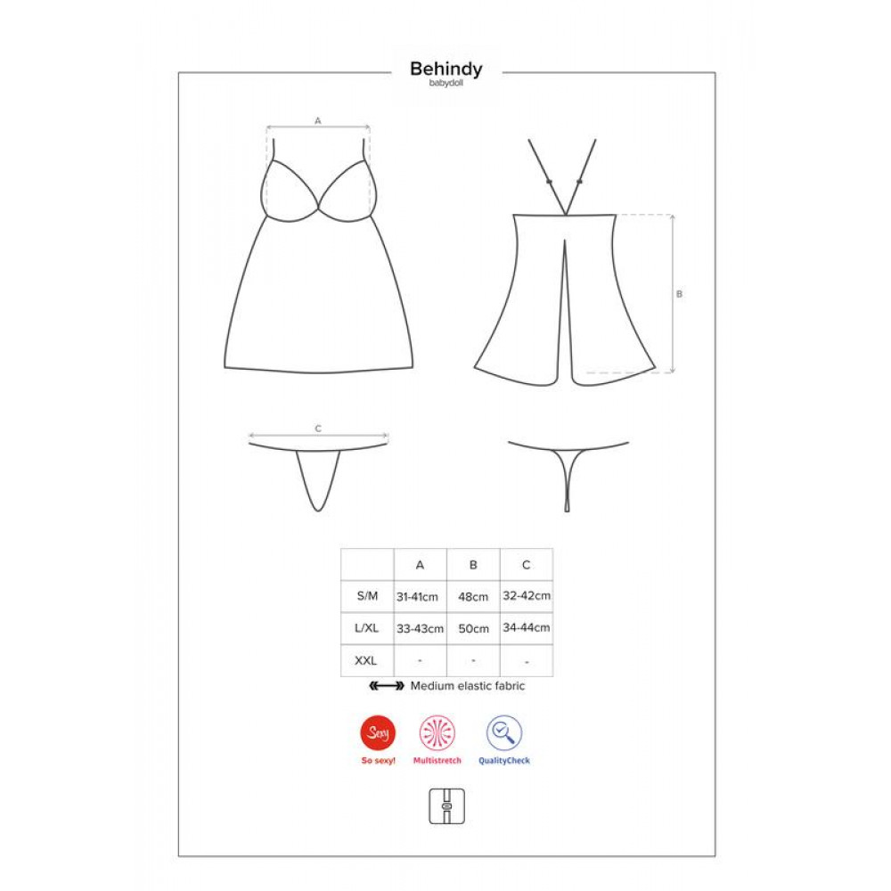 Эротические пеньюары и сорочки - Сорочка Obsessive Behindy babydoll & thong L/XL 2