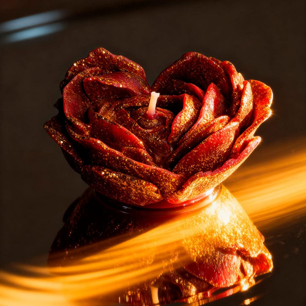 Різне - Свічка низькотемпературна у вигляді троянди з глітером GlowKink бордова, L 28