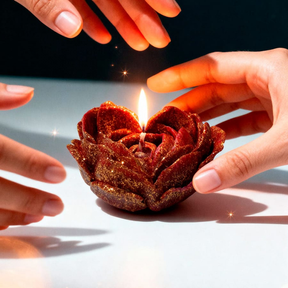 Різне - Свічка низькотемпературна у вигляді троянди з глітером GlowKink бордова, L 50